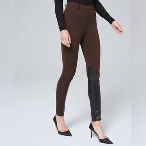 White House Black Market Brown Riding‎ Leggings with Faux Leather Detail 6 Short